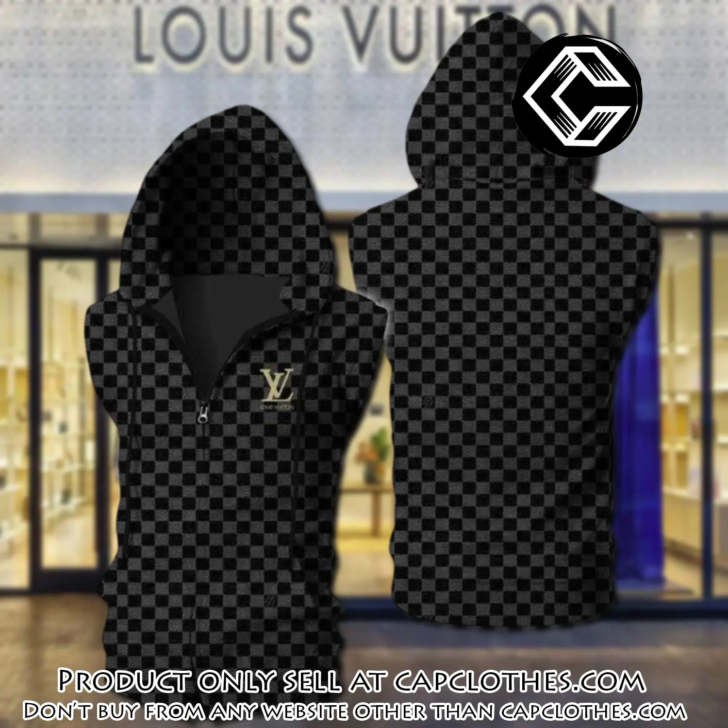 Louis vuitton black unisex sleeveless zip up hoodie luxury for men women szh009 cc5836834